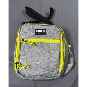 Igloo Insulated‎ Lunch Bag Heather Gray Neon Yellow Cooler Crossbody Strap